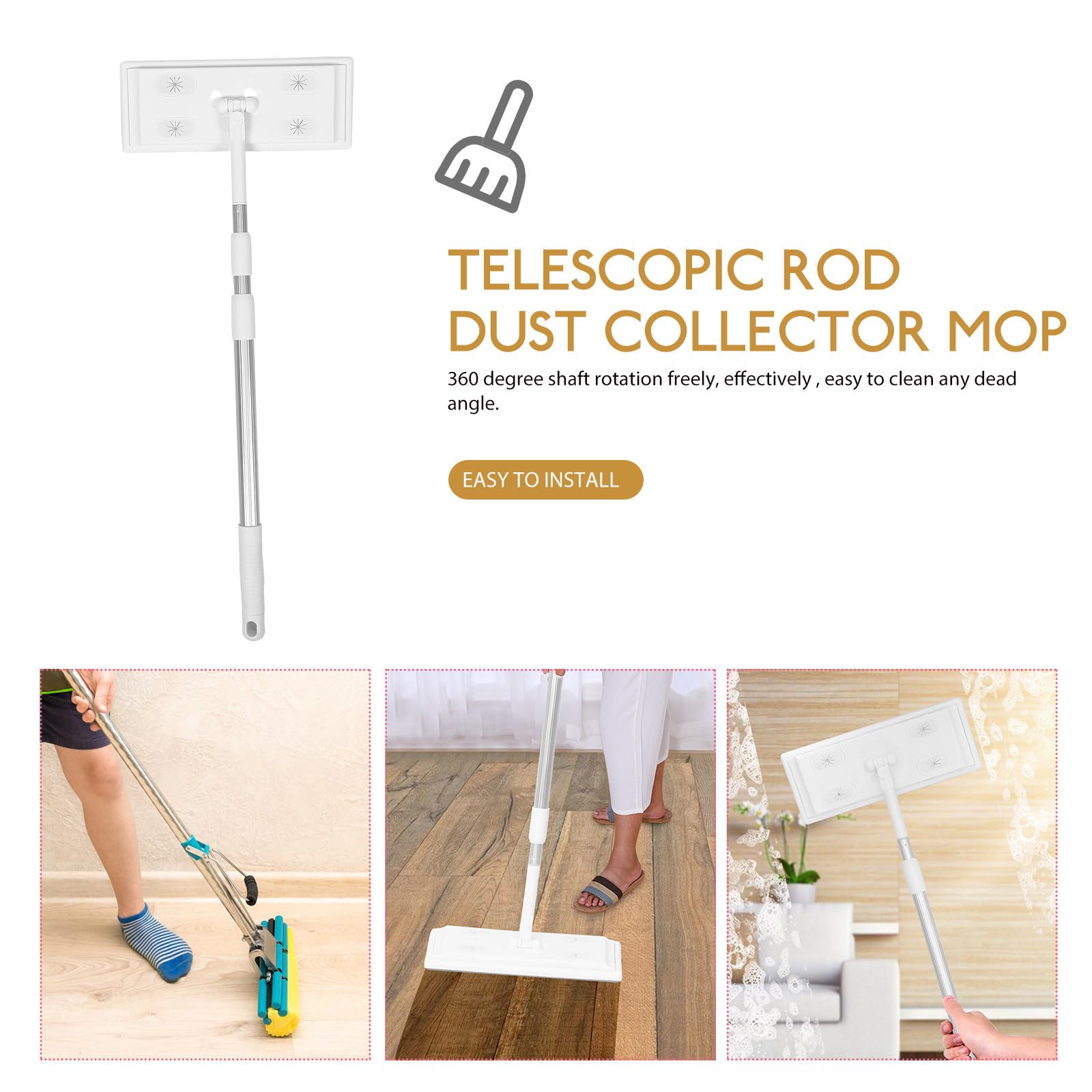 TOYANDONA Trapeador Electrostático Herramienta de Limpieza Hogar Varilla Telescópica de 3 Secciones y Rotación Completa Microfibra y Aleación de Aluminio