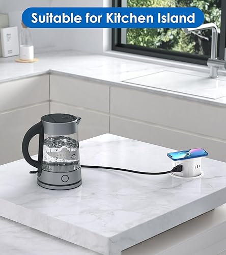 Miniatura 8 de ANNQUAN Toma de corriente desplegable de 4.75 pulgadas con USB C de 65 W, cargador inalámbrico de 15 W, 4 tomas, 3 puertos USB, salida de