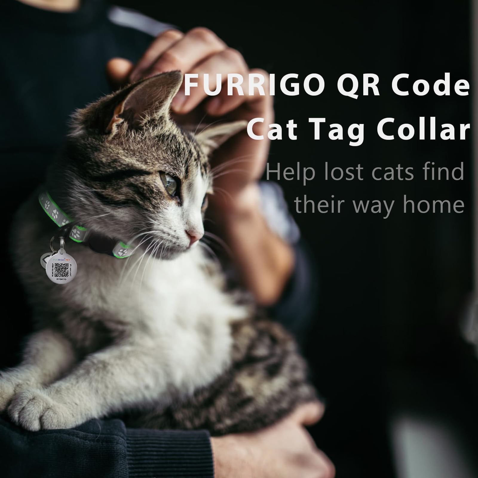 Collar de gato con etiqueta de nombre de código QR, collares reflectantes para gatitos con campana, etiqueta de identificación de gato personalizada, ultra duradero, ajustable, liberación rápida, se