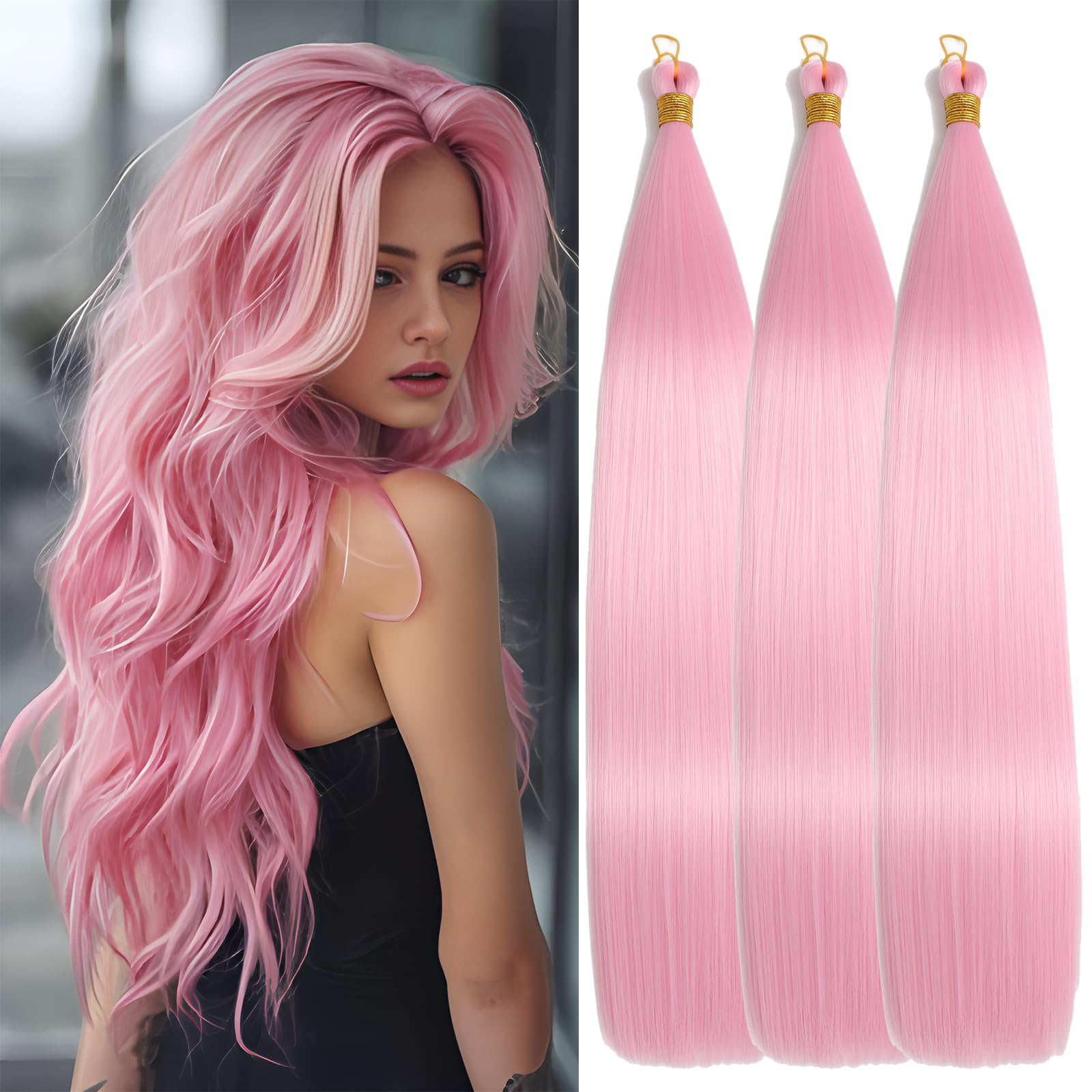 Locescsoc 28 Inch Straight Hair Extensions 150g 3 Packs Bone Straight Braiding Hair