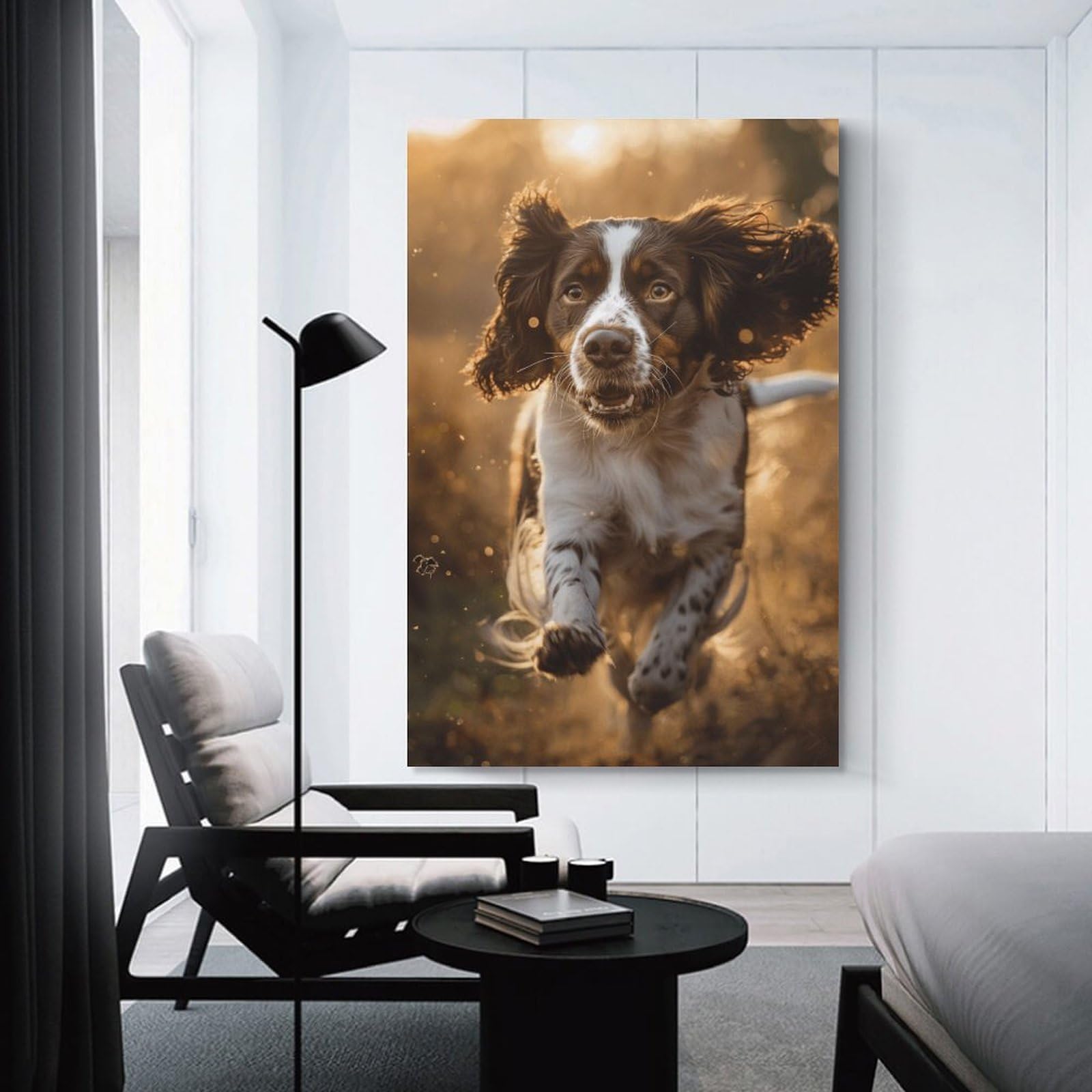 Junmoney Unframe-Style-8 Springer Spaniel Running In Sunlight Canvas Wall Decor, 20X30inch(50X75cm), For Wall Displays, Bedrooms Or Room Updates, Wall Decor Suited To Curated Displays
