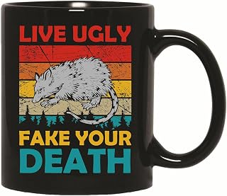 Gift Idea for Retro Vintage Opossum Lovers Live Ugly Fake Your Death 11oz 15oz Black Coffee Mug