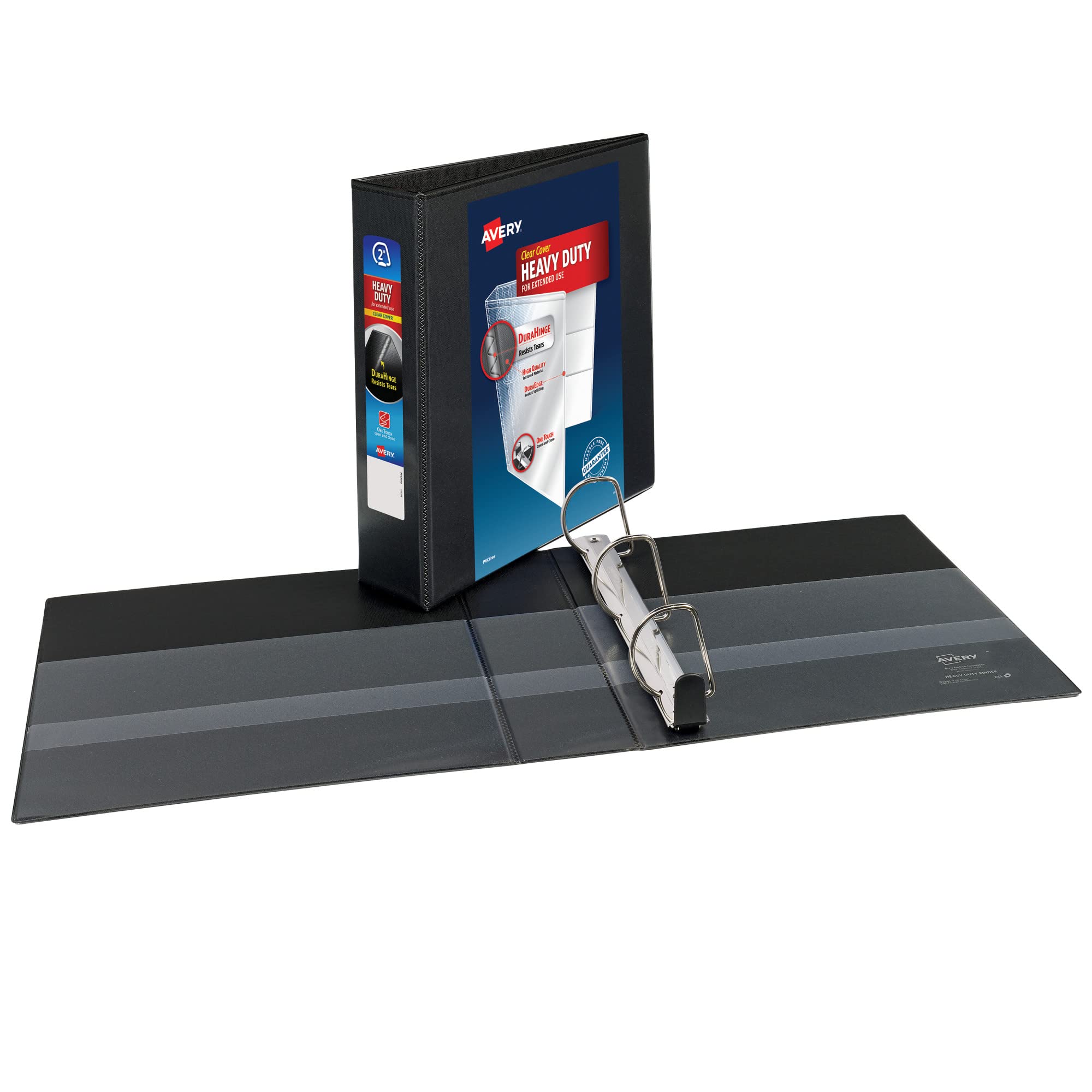 Avery Raccoglitore a 3 anelli resistente, anello inclinato One Touch da 5,1 cm, contiene carta da 21,6 x 27,9 cm, 4 raccoglitori neri (79872)