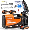 Vastar Cordless Mini Chainsaw, 6inch Portable Electric Chainsaw, Battery Powered Handheld Chain Saw, 2Pcs 24V 2000MAH Rechargeable Battery, with 2 Chains, Splash Guard for Wood Cutting
