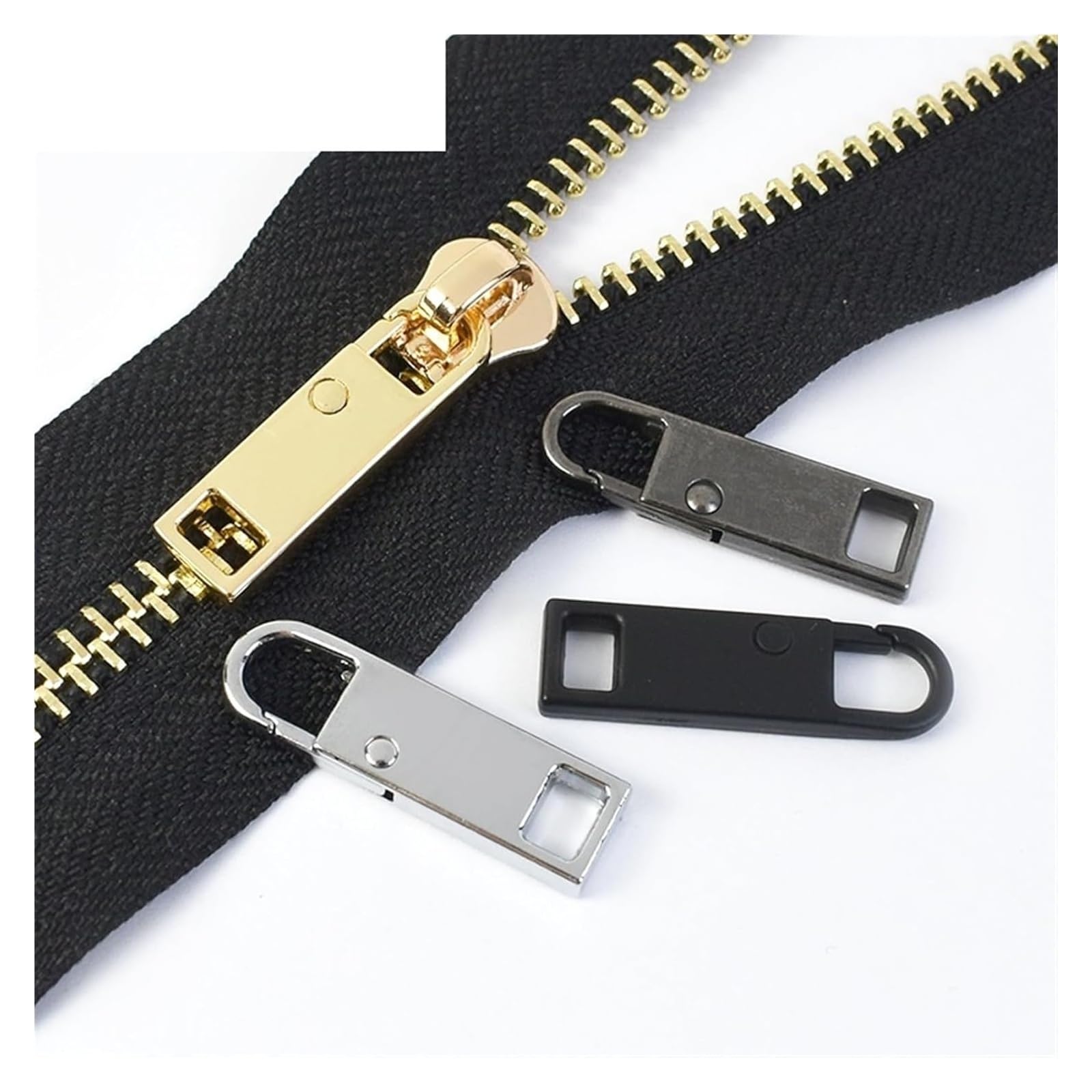 Repuesto de Cabezal de Cremallera, Tirador de Cremallera Metálico, Lengüeta,Cho de Resorte, Deslizador de Cremallera Desmontable, Kits de Reparación de Cremalleras para Mochilas Y Abrigos (Di