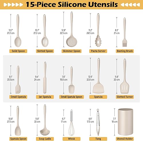 Miniatura 2 de 15-Piece Kitchen Cooking Utensils Set with Holder, Homikit Heat Resistant Food Grade Silicone Kitchen Utensils include Slotted Spatula Ladle Turner