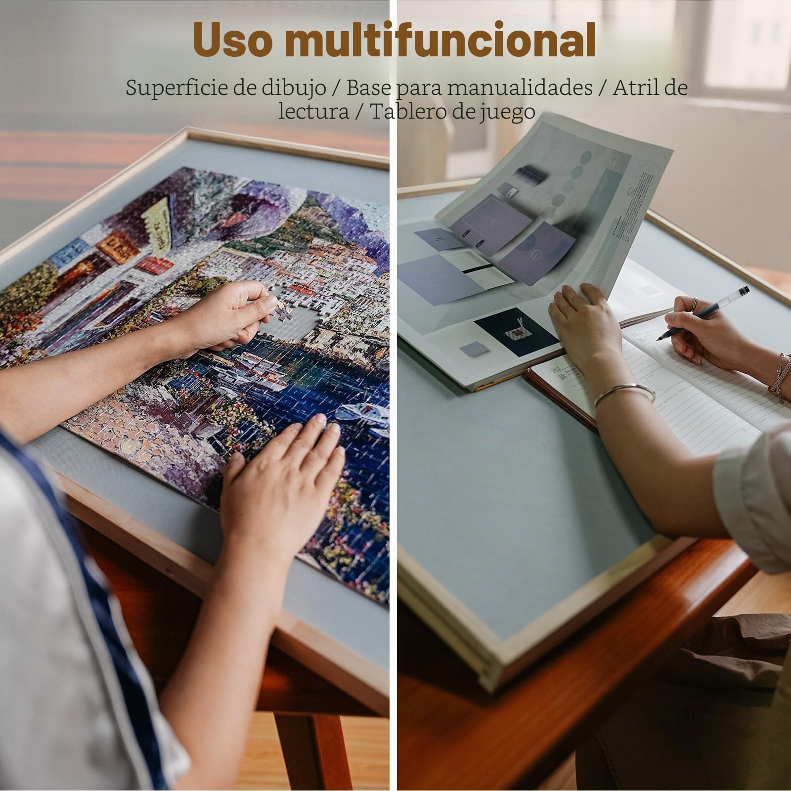 1500 piezas 2 en 1 tablero de rompecabezas inclinable y giratorio para adultos, mesa de rompecabezas de madera con 4 cajones de 64 x 87 cm, tablero portátil con Lazy Susan y cubierta