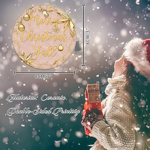 Miniatura 61 de Tree Decoration Ornaments Merry Christmas Y'all Holiday Present Ceramic Xmas Tree Ornament Gold Snowflake Ball Wreath Christmas Decorations Gift