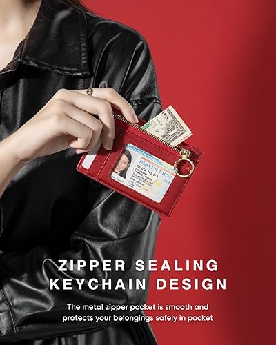 Miniatura 7 de Vulkitty Cartera pequeña para mujer, minimalista, delgada, bolsillo frontal, con cremallera, bloqueo RFID, tarjetero con ranura para identificación,