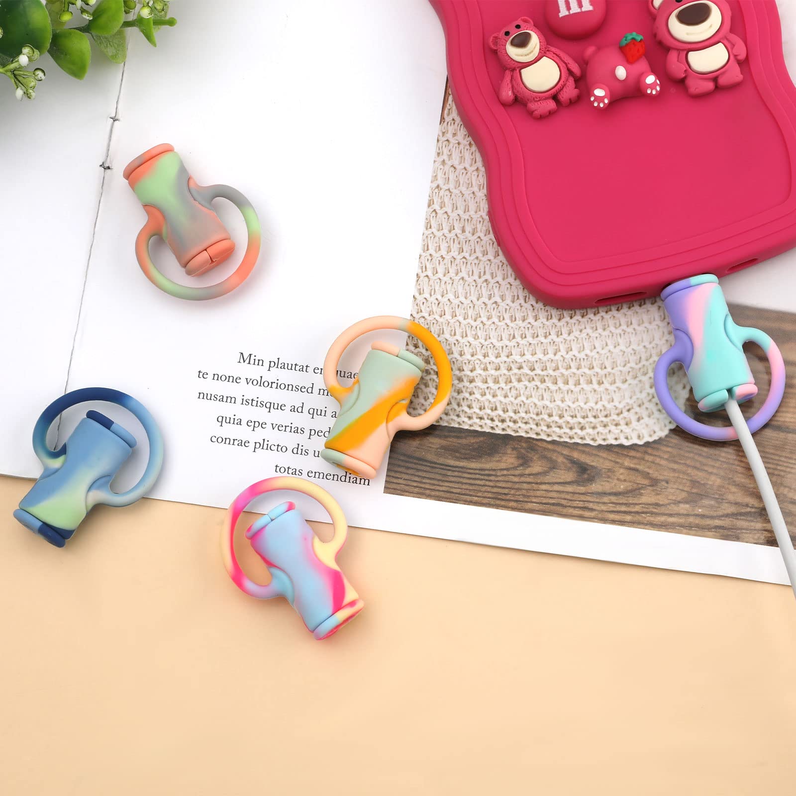 SAVITA 5 Pezzi Protezione Cavo Dati, Caricabatterie Cavo Proteggi Carino Avvolgicavo Dati in Silicone Protezione Cavo Dati 2 in 1 Anti-Rottura Copertura Protettiva Cavo Dati (Colorato)