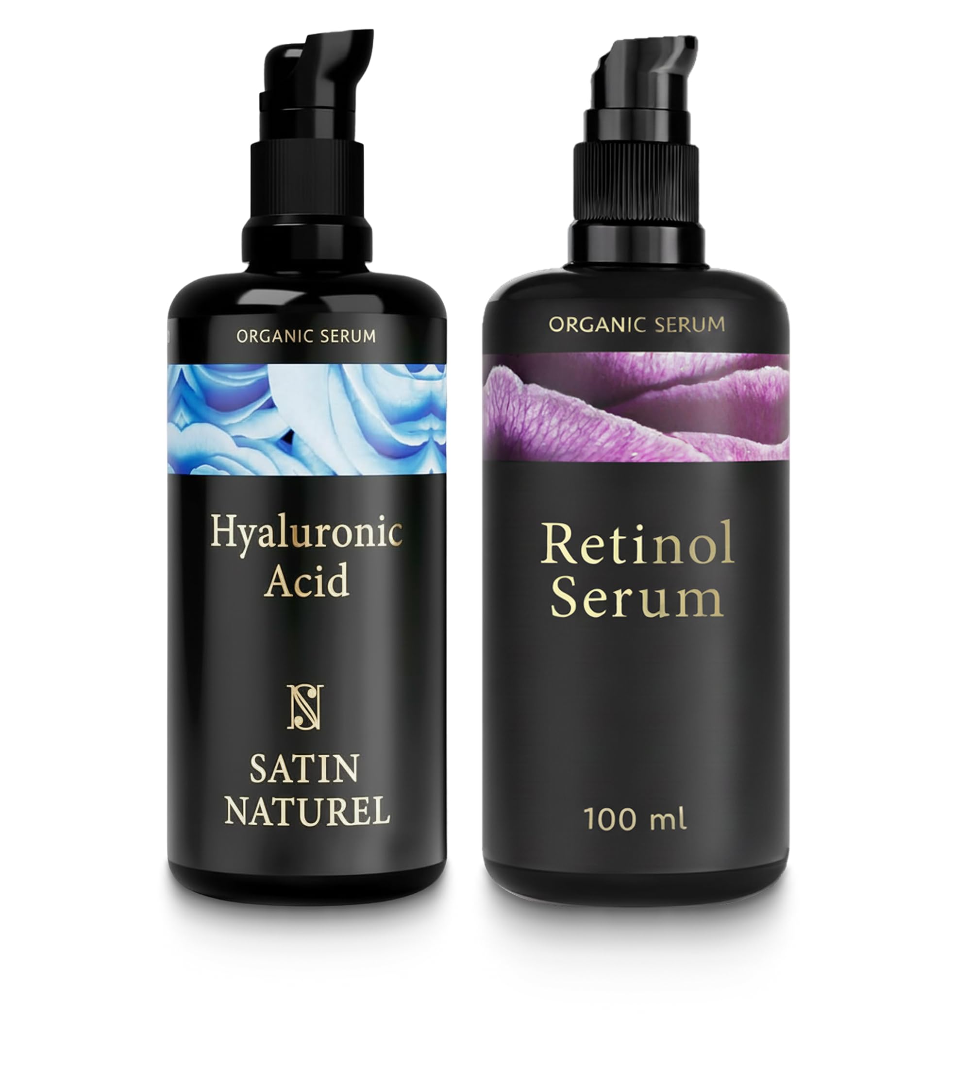Satin Naturel Hyaluron & Retinol Serum Set 2x100 ml – Mit Hyaluron, Retinol & Niacinamid – Pflege-Duo für Gesicht – Feuchtigkeit & glatteres Hautbild – Vegane Naturkosmetik