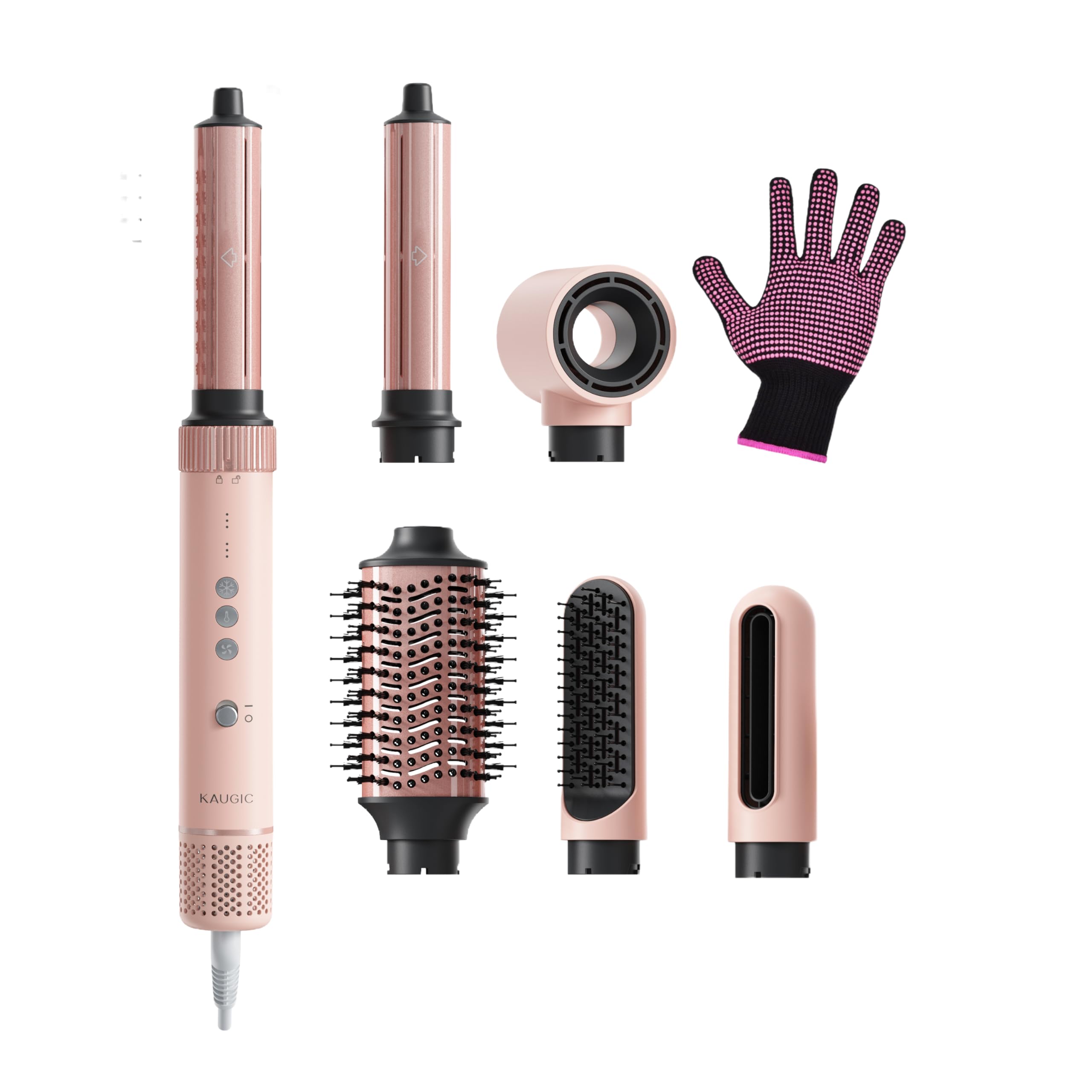 6-in-1 Hairstyler, Airstyler, Lockenstab, Ionen Föhn Locken oder Glätten, Föhnbürste Warmluftbürste Rundbürstenföhn Lockenföhn Haartrockner Haarstyling Geräte für Muttertagsgeschenk- Rosa