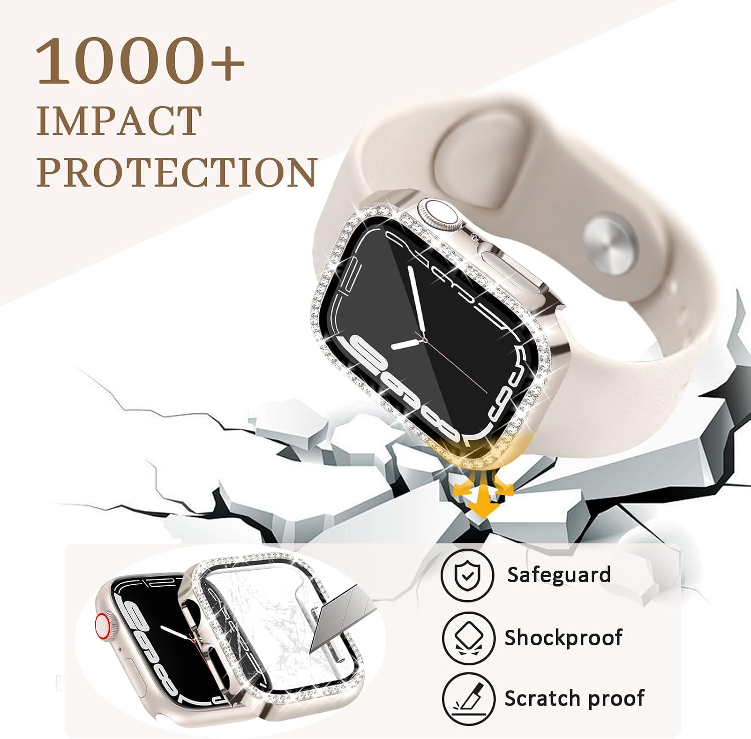 JR.DM 2 Pack Bling Case with HD Screen Protector Compatible with Apple Watch Series 4 5 6 SE 40mm, Women Glitter Diamond Rhinestone Bumper Face Cover for iWatch Accessories 40mm Starlight/Rose Gold