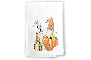 Autumn Harvest Kitchen Towel Adorned with Gnomes and Pumpkins