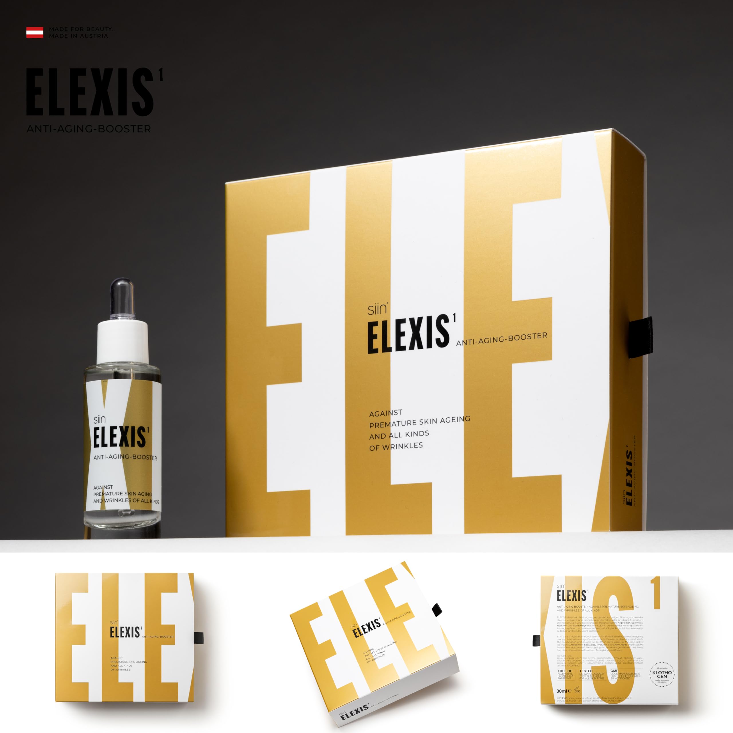 siin ELEXIS Premium ANTI-AGING SERUM - Hochleistungsserum gegen Falten aller Art - Anti-Falten Creme reduziert Faltenvolumen und Faltentiefe - glättet & strafft - Argireline, Edelweiss, Hyaluron