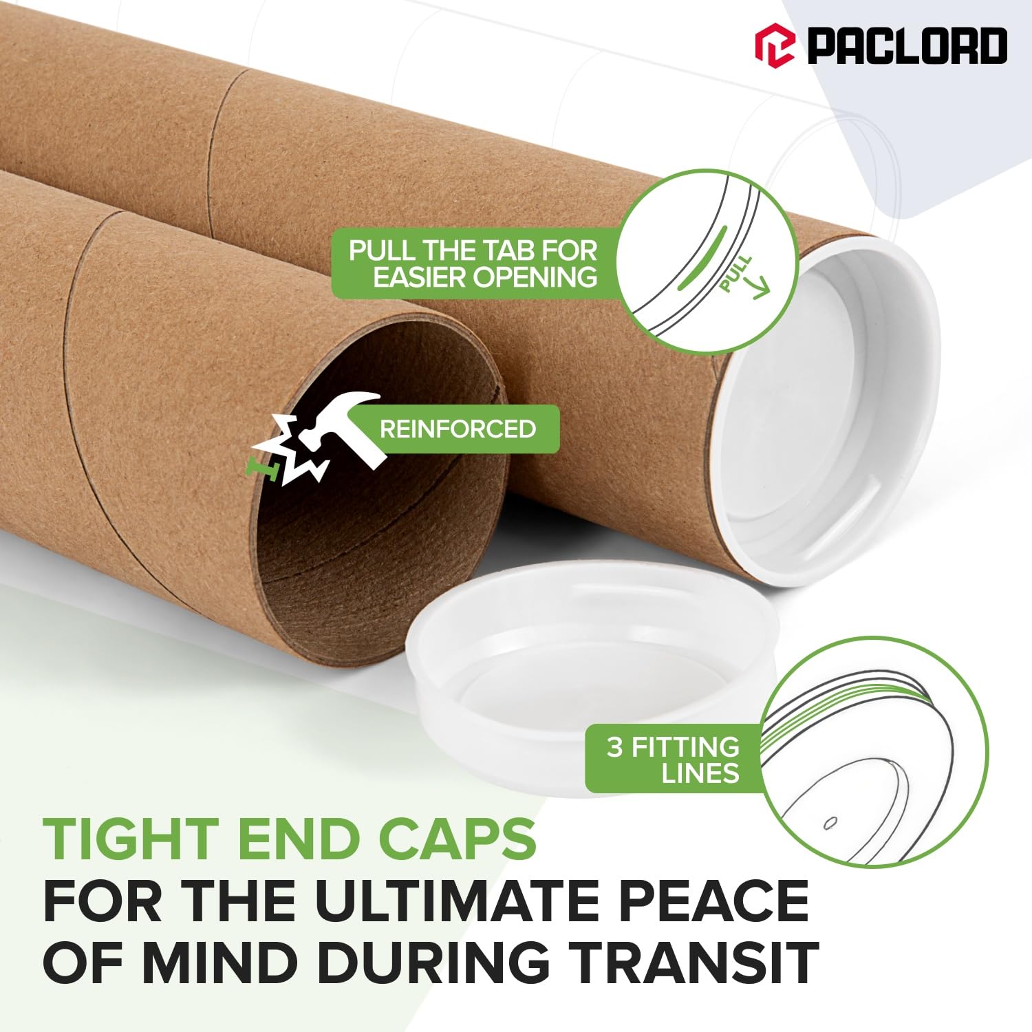 Lot de 2 tubes d'expédition en papier kraft renforcé de 7,6 x 61 cm avec 2 bouchons chacun – Tube d'affiche approuvé USPS – Fabriqué aux États-Unis pour l'expédition et le stockage d'affiches,