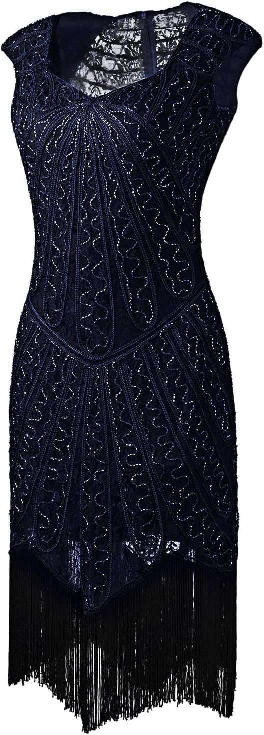 Vijiv Vintage 1920s Inspired Embellished Beaded Lace Cocktail Flapper Dress - Image 3