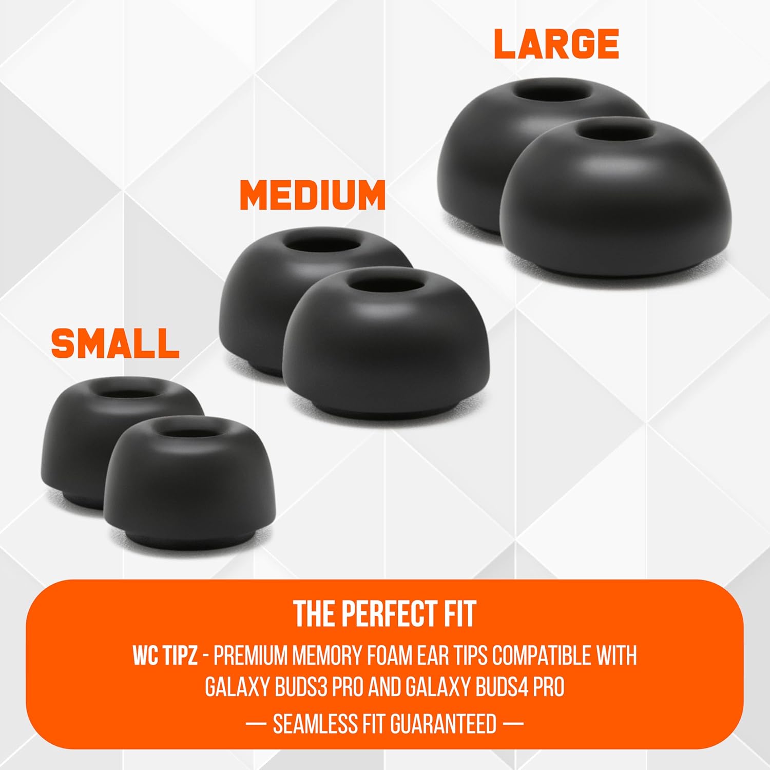 WC TipZ Galaxy – Memory Foam Ear Tips Compatible with Samsung Galaxy Buds Pro 3 & Pro 4 by Wicked Cushions | Improved Comfort, Tighter Seal & Better Foam Rebound Time | Black