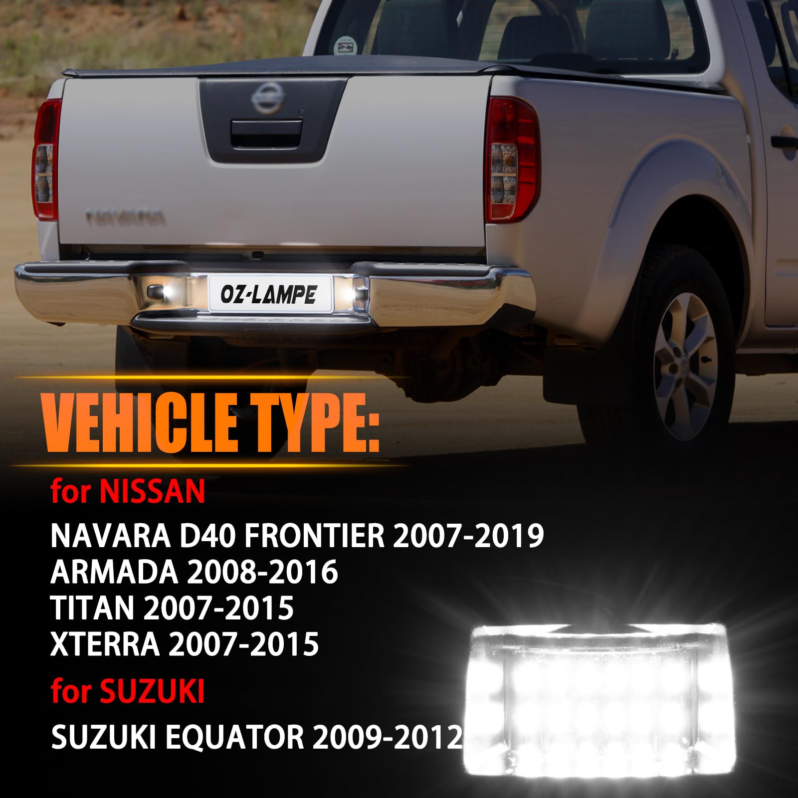 2X Éclairage de plaque d'immatriculation LED pour Nissan navara D40 2005~2018 Frontier ACMAT ALTV Suzuki Equator, Canbus Pas d'erreur feux de plaque d'immatriculation à LED, Feux Arrière