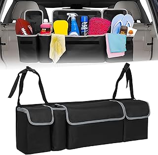 FAELNK Boot Organiser Storage Bag with 4 Pockets, 3 Adjustable Straps, Boot Bag, Black, 90 x 25 cm