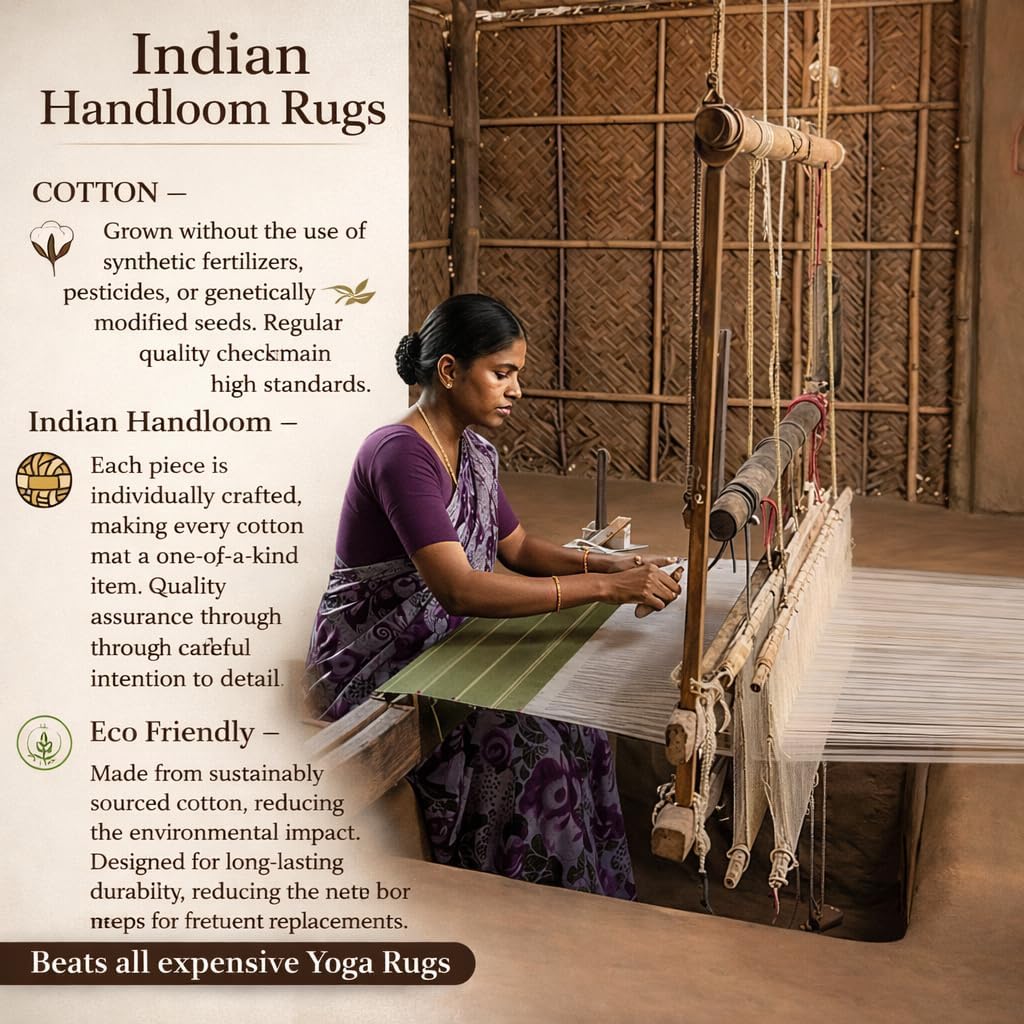 MELLOWBUFF Hand-Woven Cotton Yoga Mat – 100% Natural Cloth Yoga Rug for Hot Yoga, Exercise, Workout, Fitness & Meditation – Absorbent, Washable Yoga Rug, 78 x 28 Inches