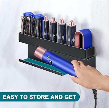Hair Dryer Holder Wall Mounted Storage Holder for Airwrap Curling Iron Accessories Organizer Black