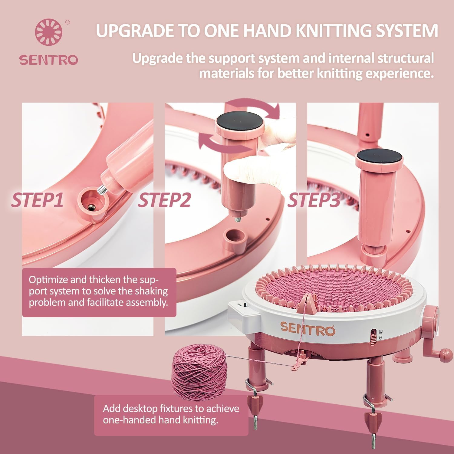 SENTRO Verbesserte Strickmaschine mit 48 Nadeln, robuste Unterstützung und Tischklemme für Stabilität, intelligenter Webstuhl, Häkelwebstuhl, Strickwebstuhl, Strickmaschine, Set, DIY, Schal, Mütze