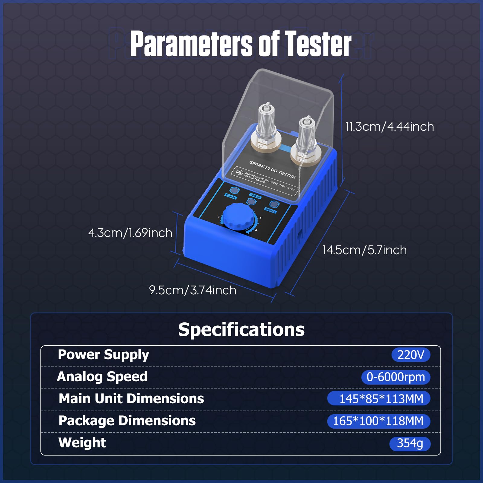BELEY Tester per candele da auto, tester per candele, 220 V, regolabile, a due fori, per auto con custodia protettiva (H80)