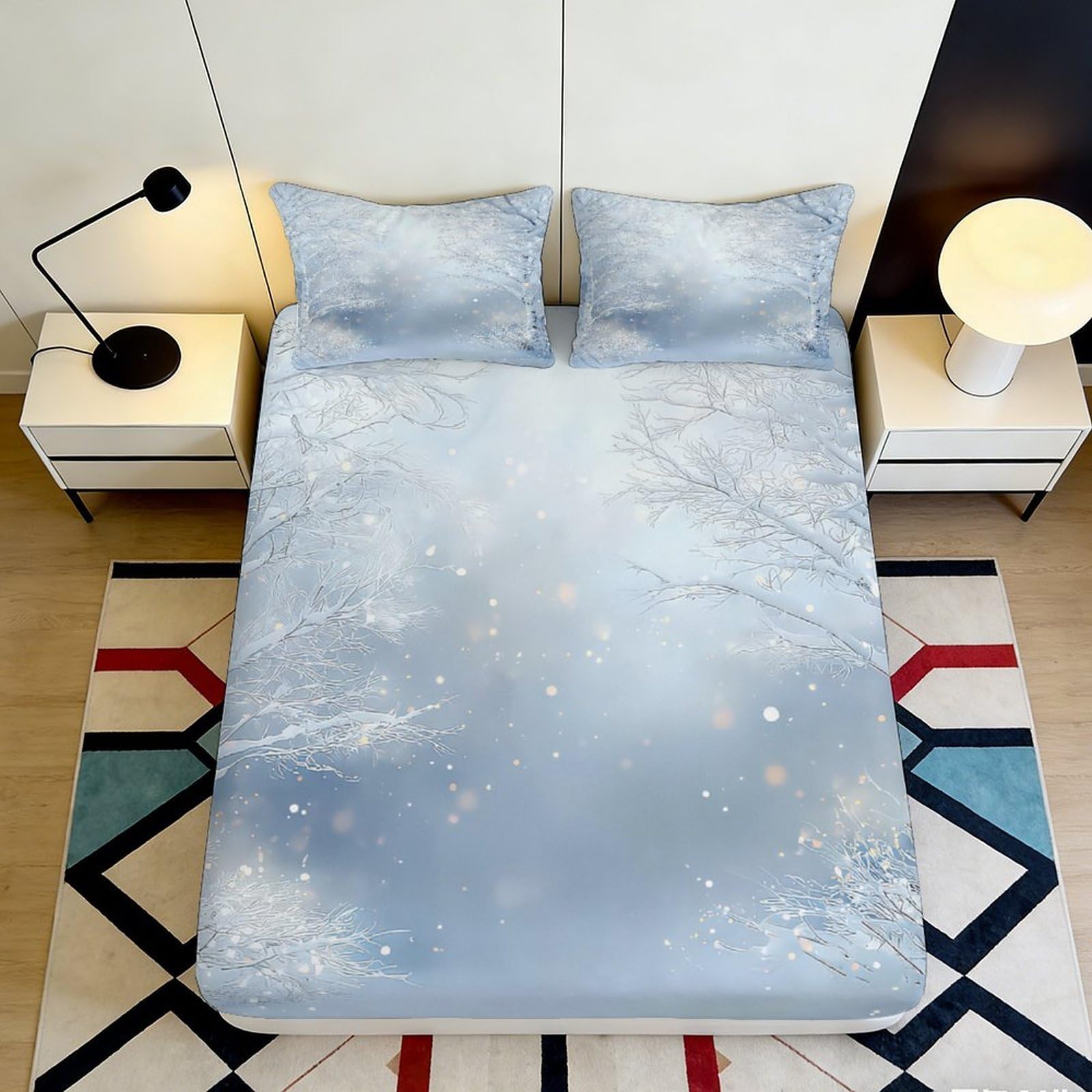 3D Printed Starry Sky Fitted Sheet Microfiber Deep Pocket Non-Slip Bedroom Bedding Star Pattern Mattress Fitted Cover Washable for Adults Teens 200x200x25cm