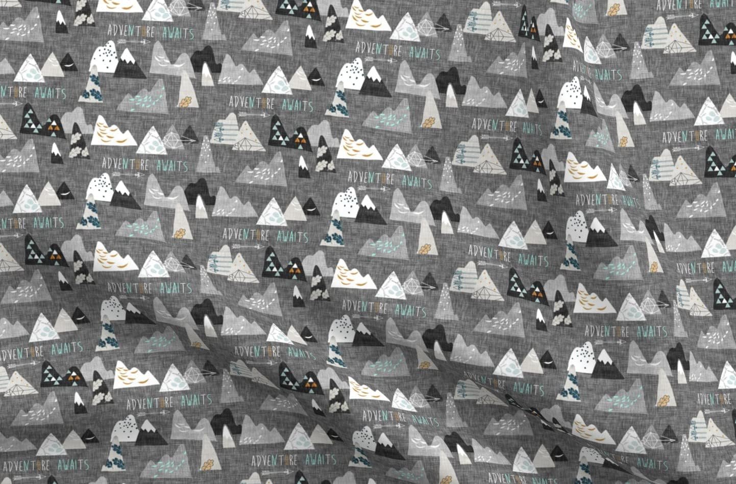 Spoonflower Fabric - Adventure Awaits Charcoal Small Mountain Gray Woodland Printed on Upholstery Velvet Fabric Fat Quarter - Upholstery Home Decor Bottomweight Apparel