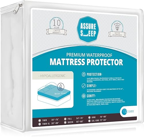 Miniatura 1 de Protector de colchón impermeable premium  Hypoic transpirable a prueba de golpes tamaño doble de Assure Sleep by LCOZEE