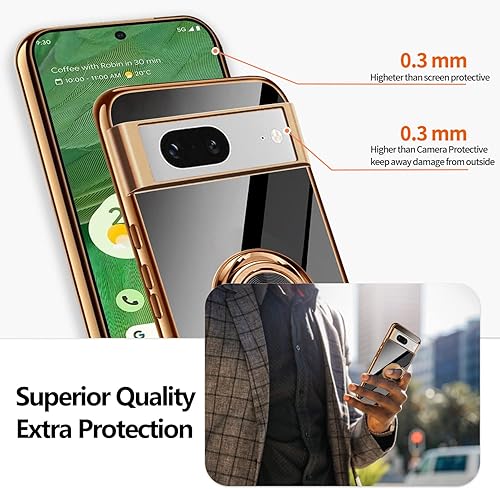 Miniatura 2 de Funda compatible con Google Pixel 7 0.18 oz, ultra delgada, con soporte de anillo de 360  F, marco de TPU suave galvanizado de metal, cuerpo