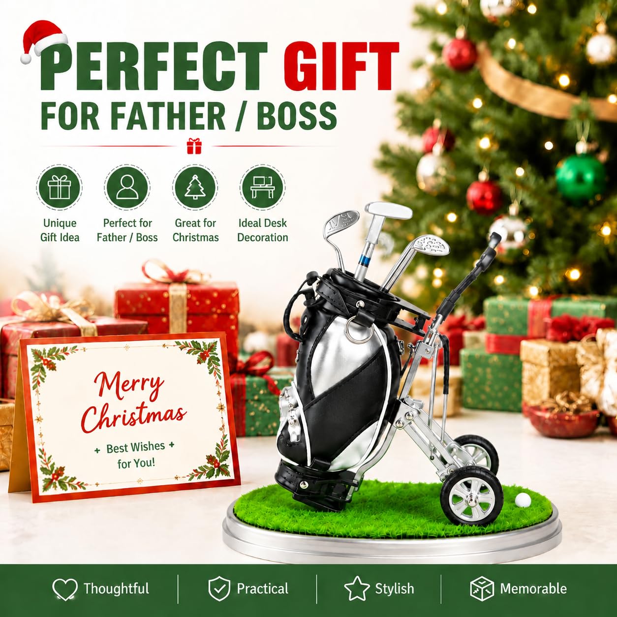 10L0L Golf-Stifthalter mit 3 Stück Golfschläger-Stiften Geschenkset Golf-Renn-Souvenirs einzigartige Geschenke für Golfer-Fans, Kollegen – Silber + Schwarz