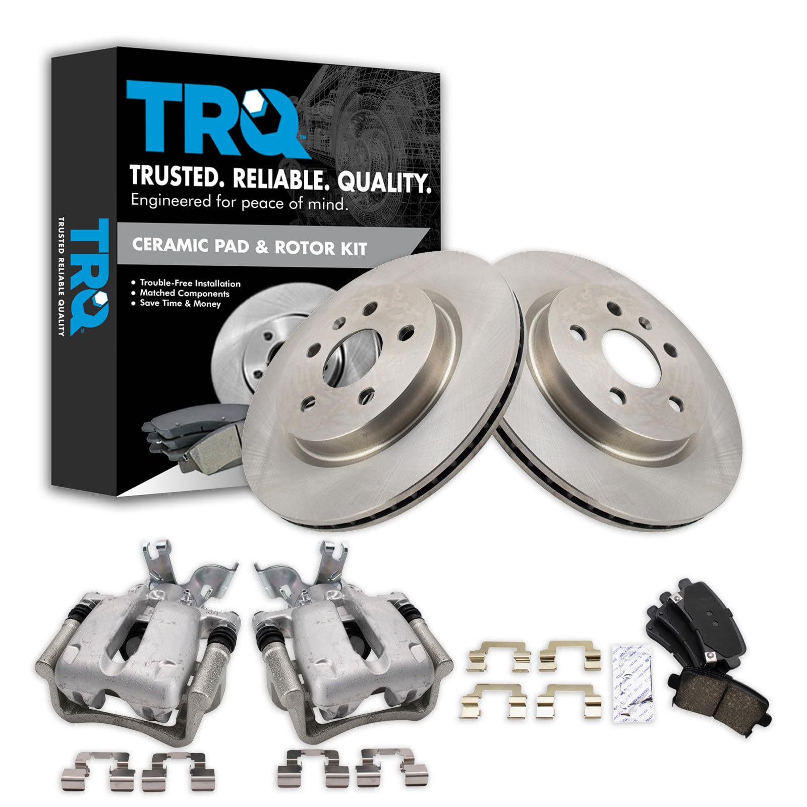 TRQ Rear Brake Pad and Rotor Set Ceramic Vented Rotors Calipers