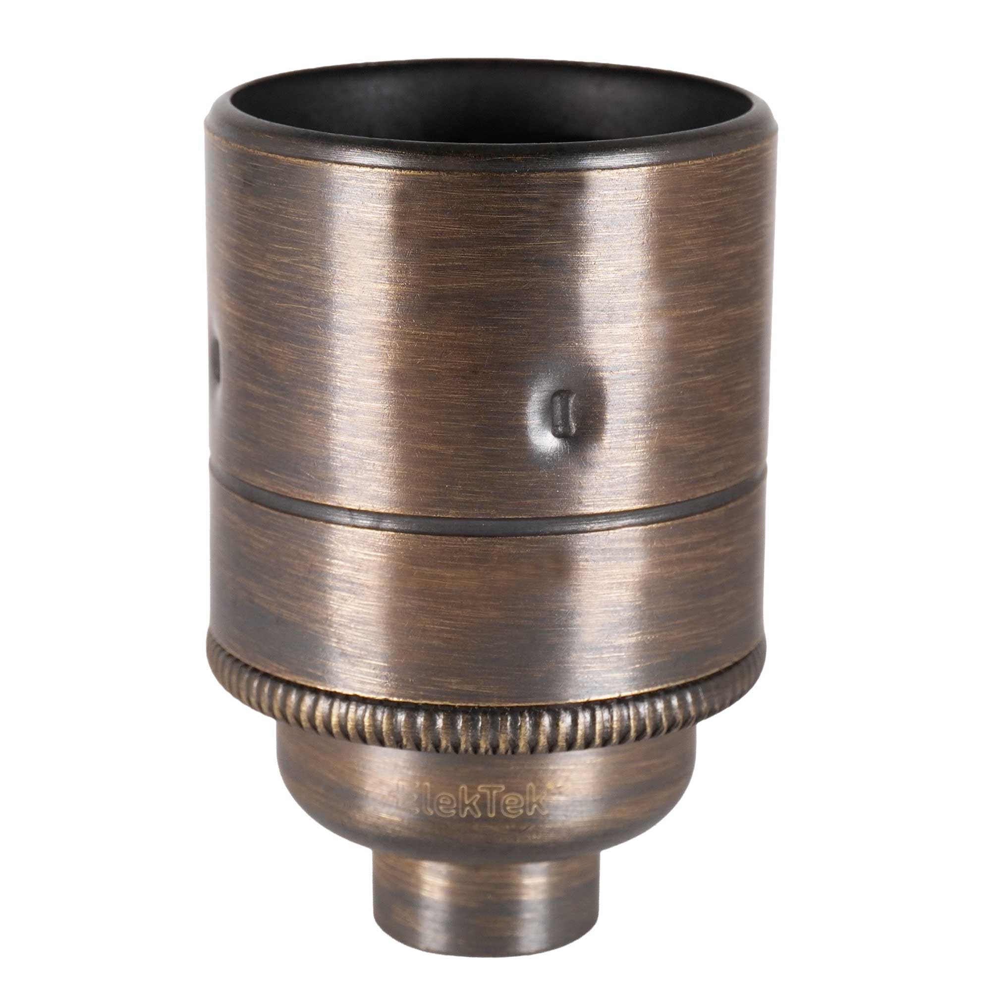 Elektek Men's Brushed Antique Es E27 Lamp Bulb Holder Plain Skirt 10Mm Entry Brass Ideal For Vintage Filat Bulbs