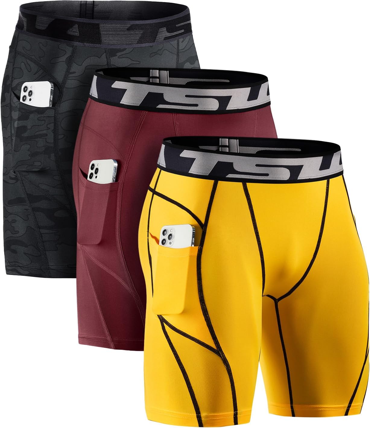 TSLA Men's Athletic Compression Shorts, Active Cool Dry Sports Performance Running Tights with Pocket