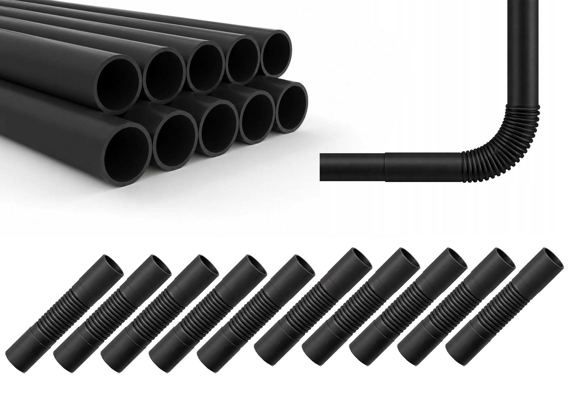 Bee Blinds Elektroinstallationsrohr PVC 28 mm Schwarz, 10x 2 m (20 m), inkl. 10 Flexible Verbindungsstücke, Kabelschutzrohr Installationsrohr