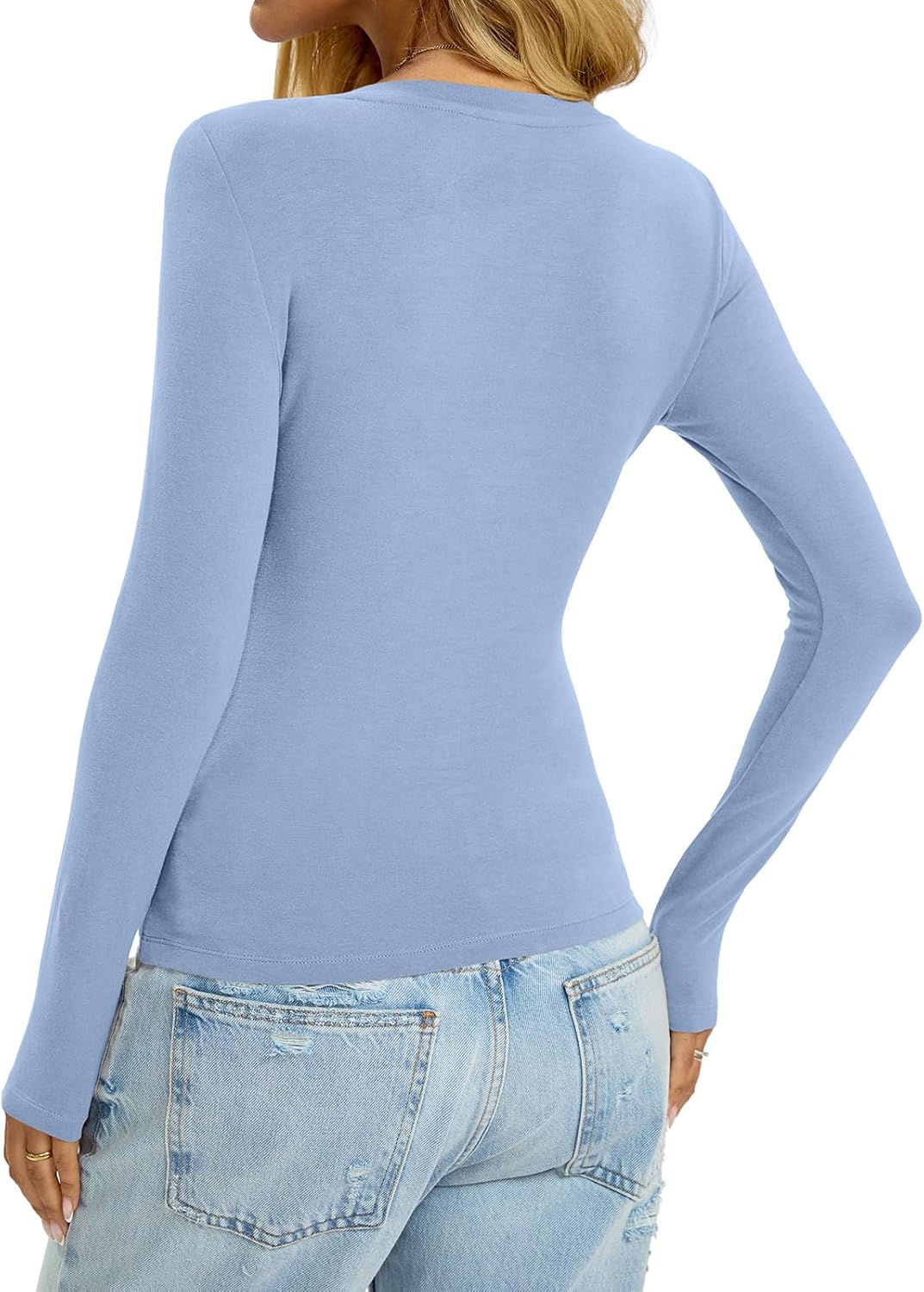 Womens Cotton Long Sleeve Shirts V Neck Slim Fit Tops Basic Tees Going Out Outfits 2025 Fall Spring - Image 5