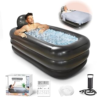 Nevife Inflatable Ice Bath Tub for Adults- Blow Up Bathtub with Cover&Comfort Floor,Foldable Tub
