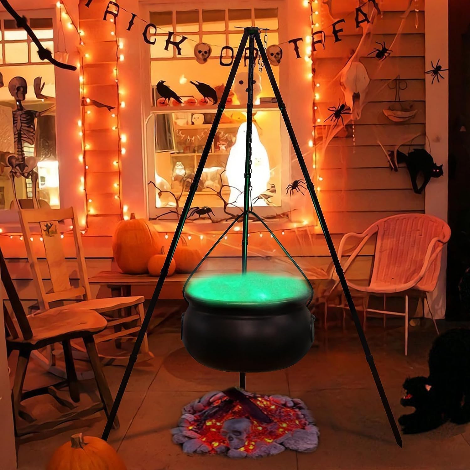 Halloween Witch Cauldron on Tripod with Timed Lights, Halloween Decorations