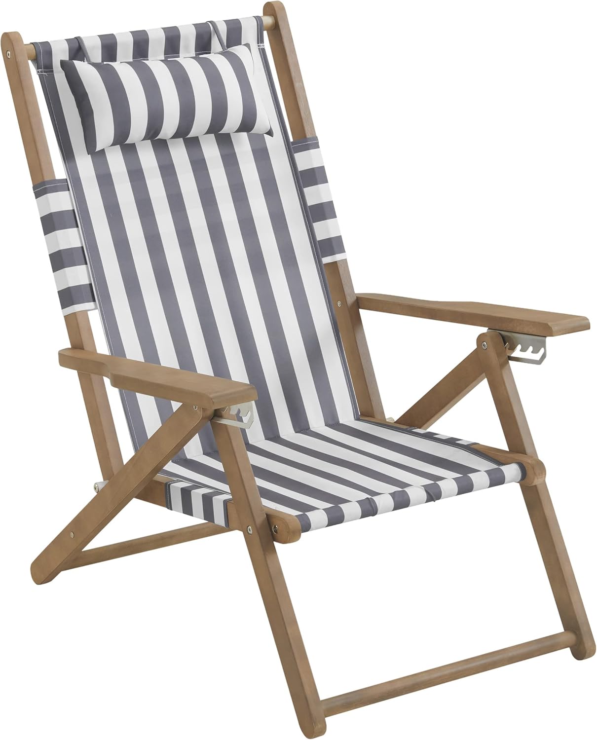 Lavish Home Beach Chair - Outdoor Weather-Resistant Wood Folding Chair with Backpack Straps - 4-Position Reclining Seat - Beach Essentials (Gray)