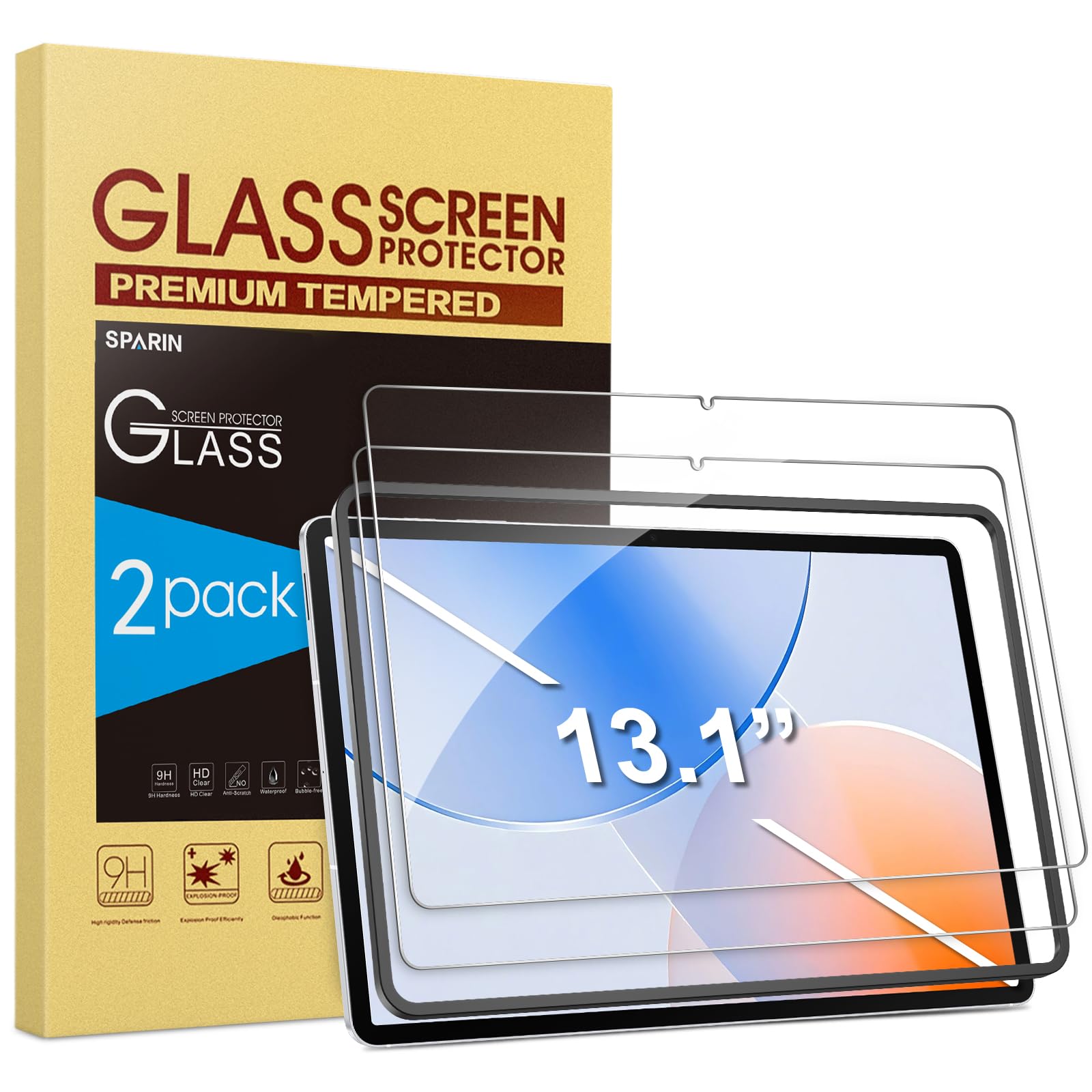 SPARIN für Samsung Galaxy Tab S10 FE+/FE Plus 13.1" für Panzer Schutz Glas, 2 Stück Schutzfolie mit Montage Rahmen, Kratzfest,9H Härte,Anti-Bläschen,HD-Klar