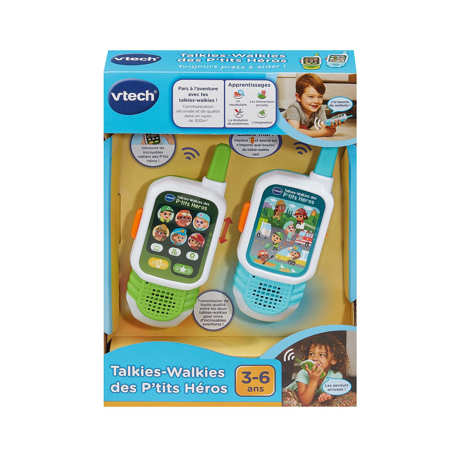 VTech - Talkies-Walkies des P'tits Héros - Jeu de Rôle et Missions à Partager - Talkie Walkie Enfants, Communication Sécurisée avec Portée de 300 Mètres - Cadeau Enfant Dès 3 Ans - Contenu en Français