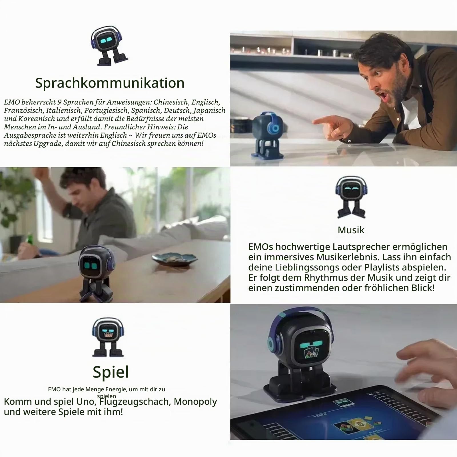 Ki-Begleitroboter, Intelligenter Desktop-Roboter, Mit Gesichtserkennung, Sprachinteraktion, Haptischer Sensorik, 5 W Kabellosem Laden, Für Heimspaß Und Tägliche Unterstützung White