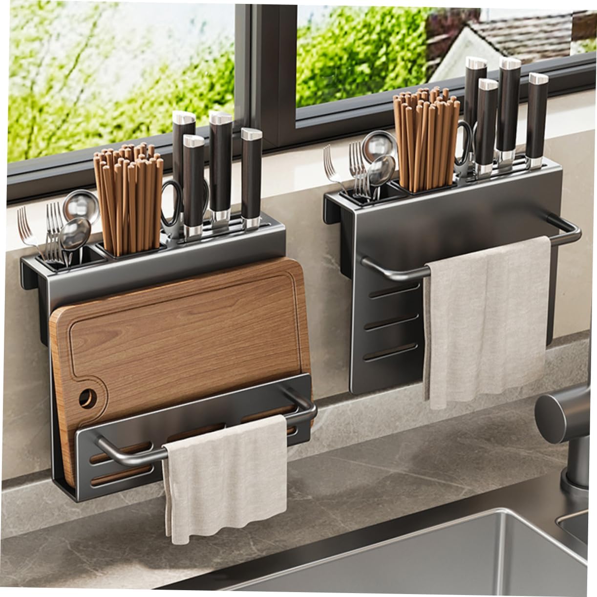 Elegant Kitchen Decor Wall Cutlery Rack Chopstick Holder Utensil Storage Space-saving Design for Spoons Forks Knives