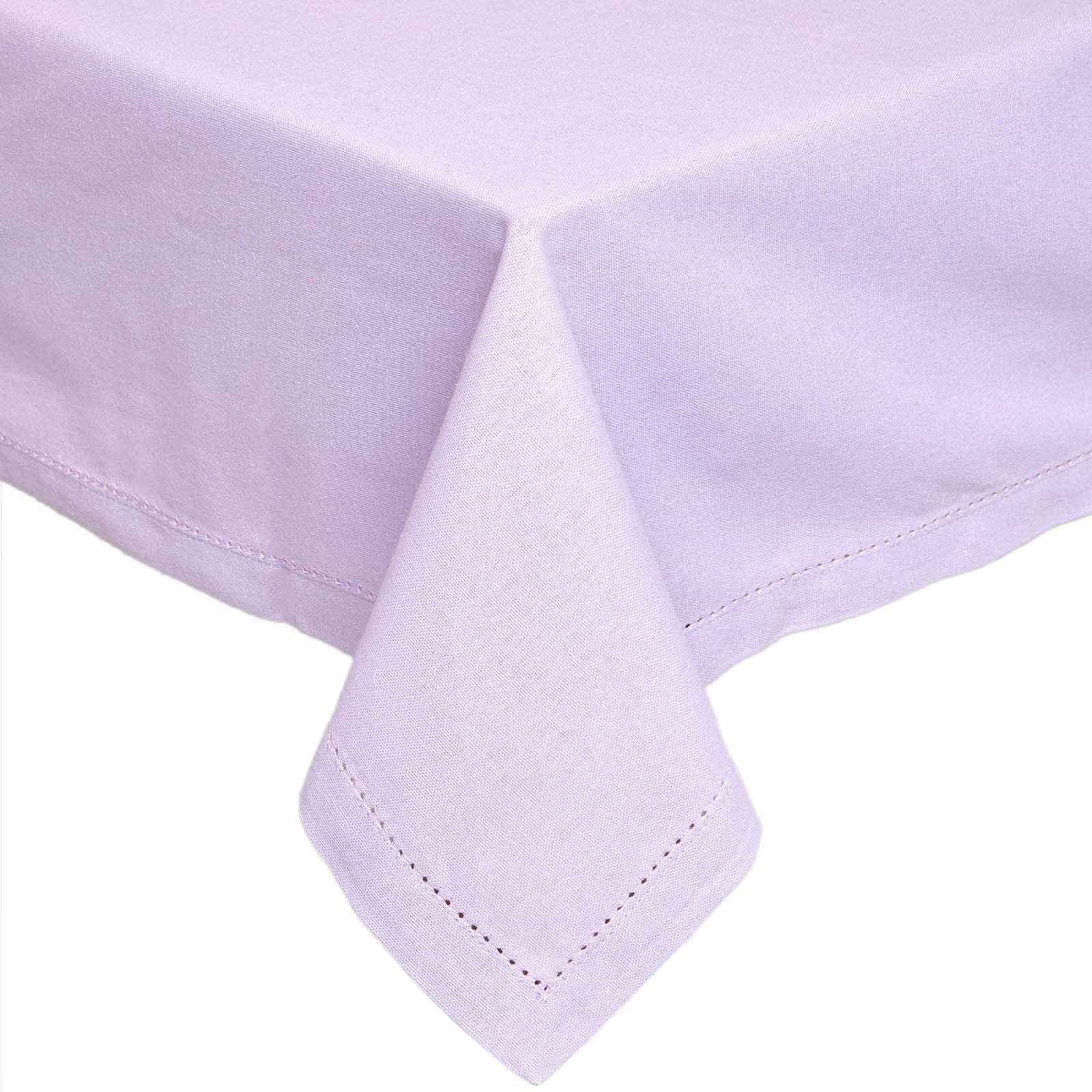 HOMESCAPES Purple Table Cloth, Plain Cotton Tablecloth, Rectangular, Handcrafted & Durable Dining Table Cover with Hem Stitch, Hypoallergenic, Washable, Light Purple Mauve - 137 x 178cm