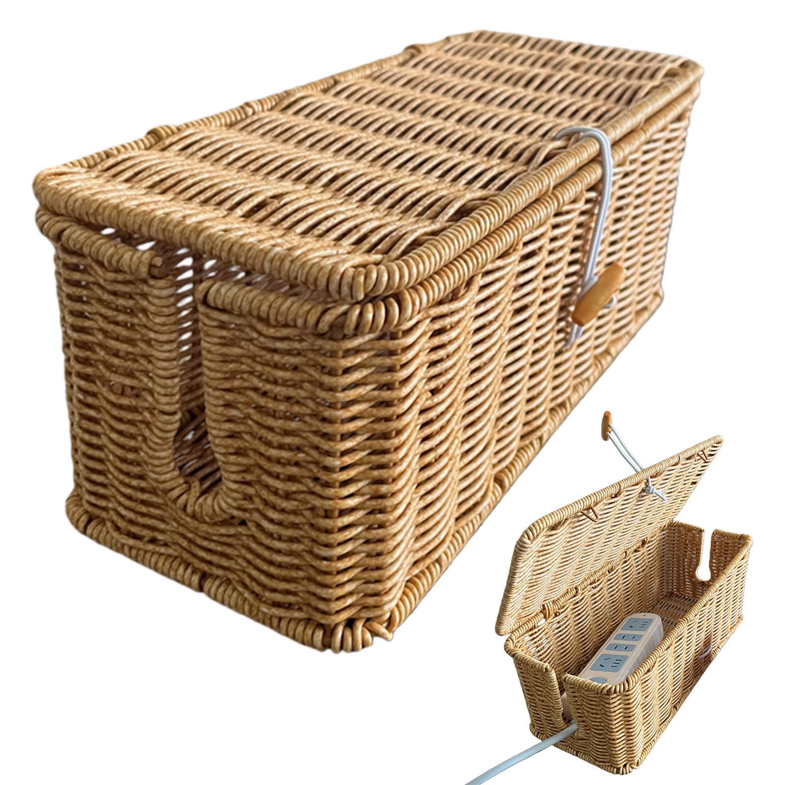 B Style Handwoven Rattan Cable Management Box: Cable Tidy Storage Box, Wire Basket Hide Boxes, Cable Extension Wire Basket Organiser & Container