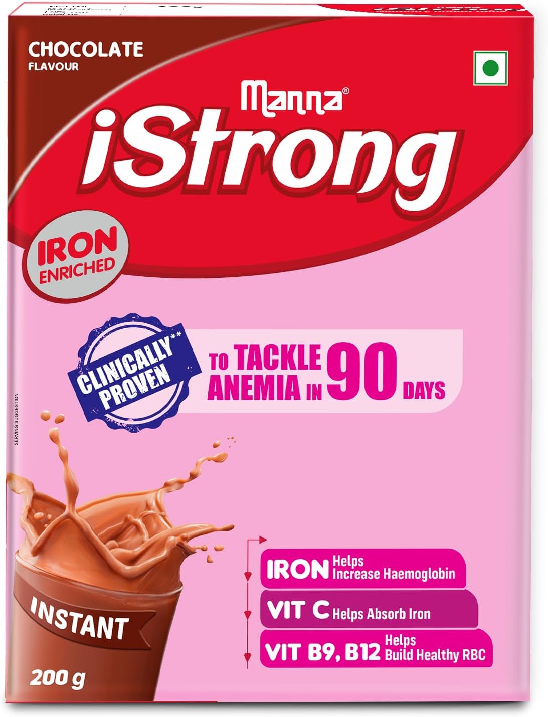 iStrong Nutrition Drink Iron Supplement for Women, Clinically Proven to fight Anemia in 90 Days. Chocolate 200g