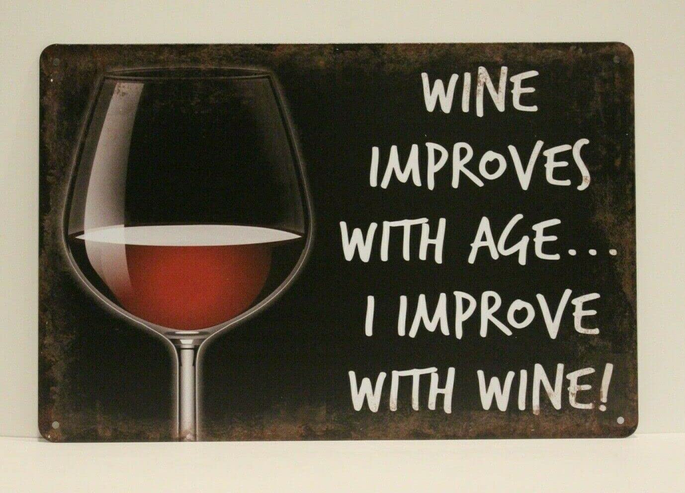 Wine Improves with Age Tin Sign Poster Art Deco Liquor Store Bar Funny 12x16inch