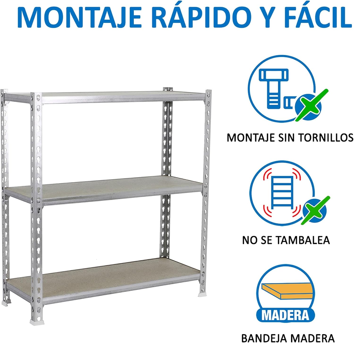 Simon Rack Metal Shelf Without Screws KIT MADERCLICK Superplus 3/500 900 White/Wood